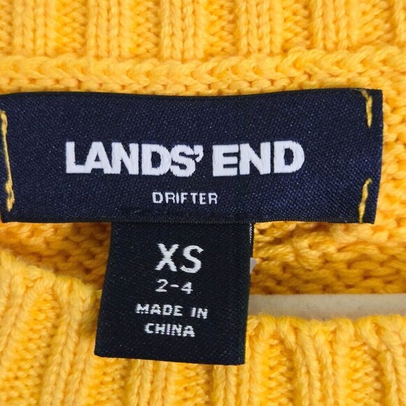 Lands' End Drifter Yellow Cable Knit Fisherman Midweight  Cotton Sweater Size XS - Picture 4 of 5